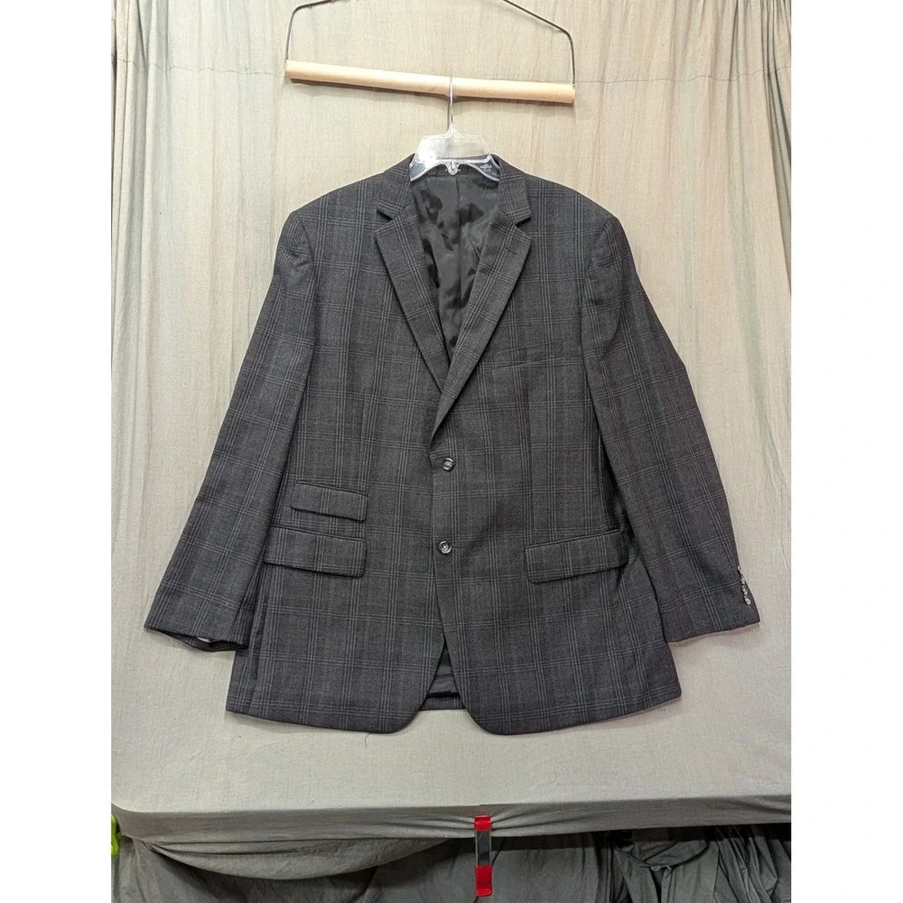 Pronto Uomo Platinum Mens 48 Long Wool Blazer Charcoal Grey Plaid Sport Coat